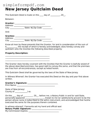 Free Quitclaim Deed Form for the State of New Jersey
