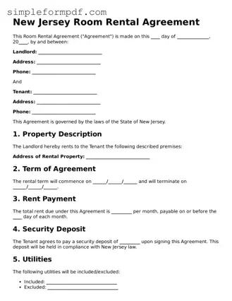 Free Room Rental Agreement Form for the State of New Jersey
