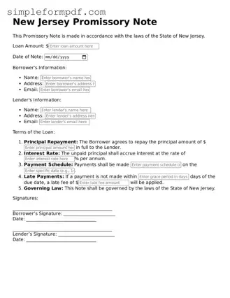 Free Promissory Note Form for the State of New Jersey