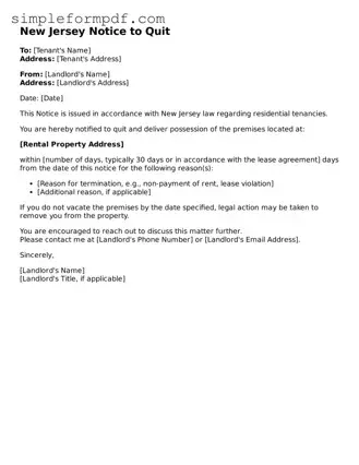 Free Notice to Quit Form for the State of New Jersey