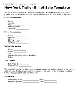 Free Trailer Bill of Sale Form for the State of New York