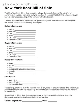 Free Boat Bill of Sale Form for the State of New York