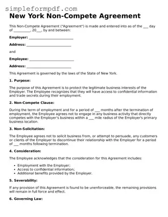 Free Non-compete Agreement Form for the State of New York
