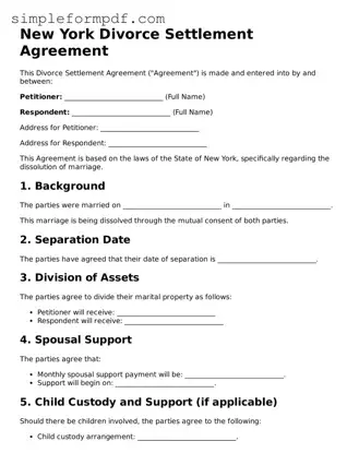 Free Divorce Settlement Agreement Form for the State of New York