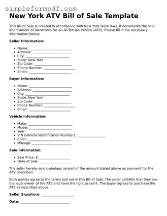 Free ATV Bill of Sale Form for the State of New York