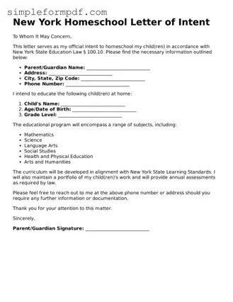 Free Homeschool Letter of Intent Form for the State of New York
