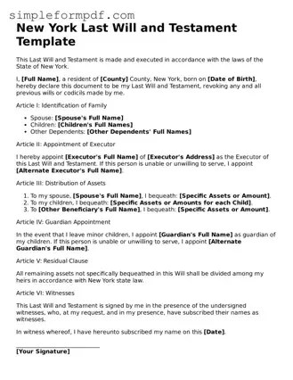 Free Last Will and Testament Form for the State of New York