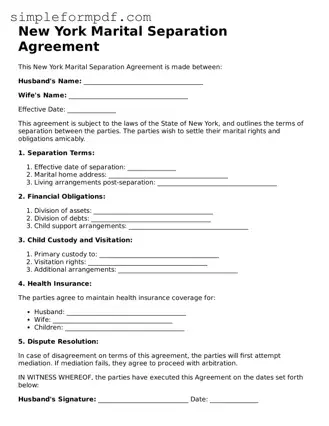 Free Marital Separation Agreement Form for the State of New York