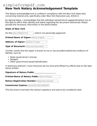 Free Notary Acknowledgement Form for the State of New York