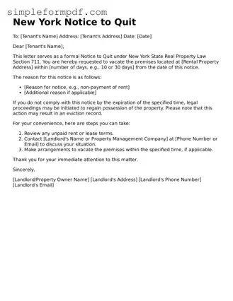 Free Notice to Quit Form for the State of New York