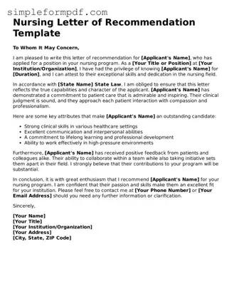 Fillable Nursing Letter of Recommendation Template
