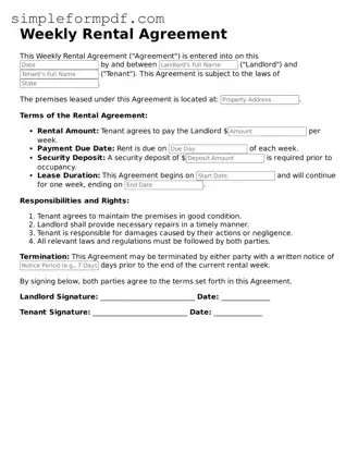 Fillable Weekly Rental Agreement Template