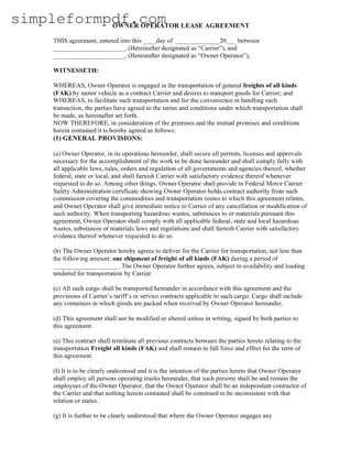Owner Operator Lease Agreement PDF Form