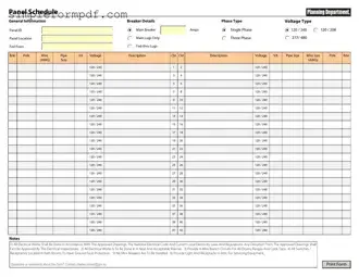 Electrical Panel Schedule PDF Form