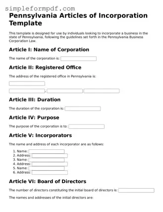 Free Articles of Incorporation Form for the State of Pennsylvania