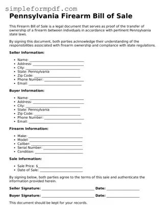 Free Firearm Bill of Sale Form for the State of Pennsylvania