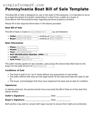 Free Boat Bill of Sale Form for the State of Pennsylvania