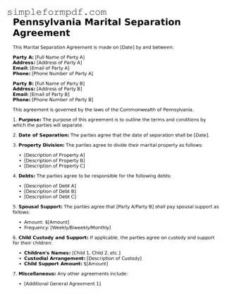 Free Marital Separation Agreement Form for the State of Pennsylvania
