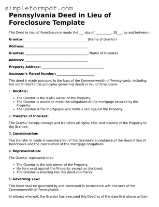 Free Deed in Lieu of Foreclosure Form for the State of Pennsylvania
