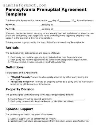 Free Prenuptial Agreement Form for the State of Pennsylvania