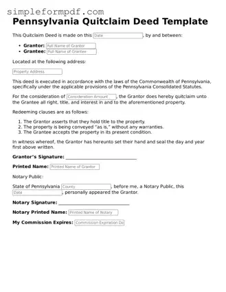 Free Quitclaim Deed Form for the State of Pennsylvania