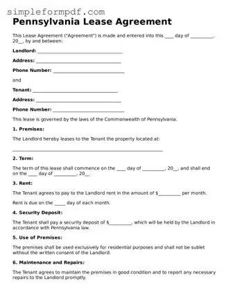 Free Lease Agreement Form for the State of Pennsylvania