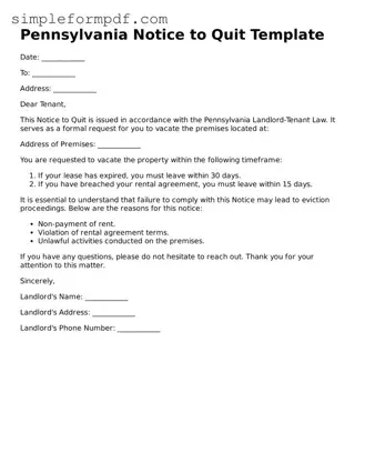 Free Notice to Quit Form for the State of Pennsylvania