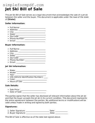 Fillable Jet Ski Bill of Sale Template