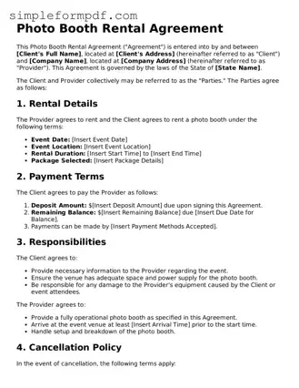 Fillable Photo Booth Rental Agreement Template