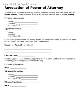 Fillable Revocation of Power of Attorney Template