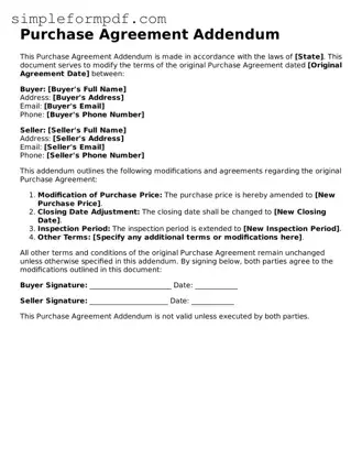 Fillable Purchase Agreement Addendum Template