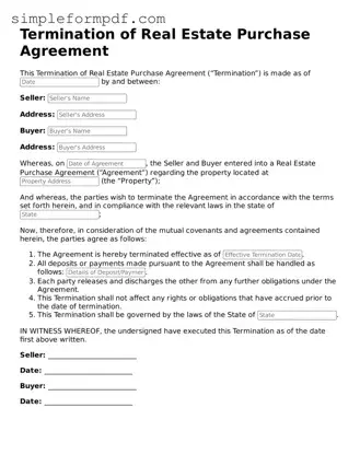 Fillable Termination of Real Estate Purchase Agreement Template