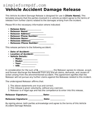 Fillable Vehicle Accident Damage Release Template