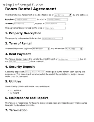 Fillable Room Rental Agreement Template