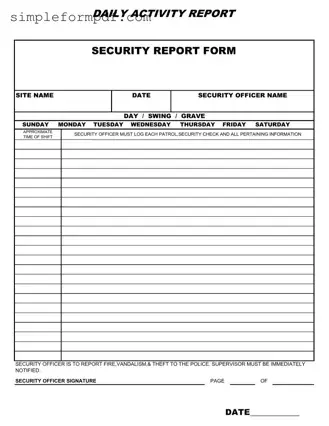 Security Guard Daily Report Sample PDF Form