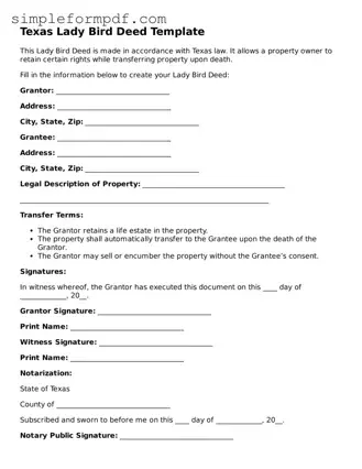 Free Lady Bird Deed Form for the State of Texas