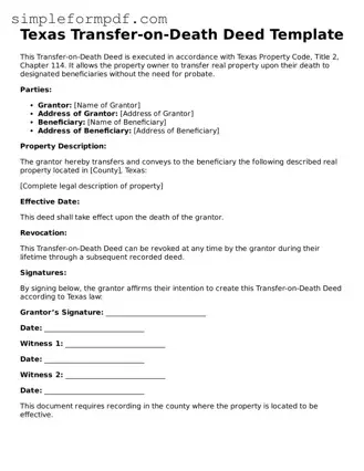 Free Transfer-on-Death Deed Form for the State of Texas