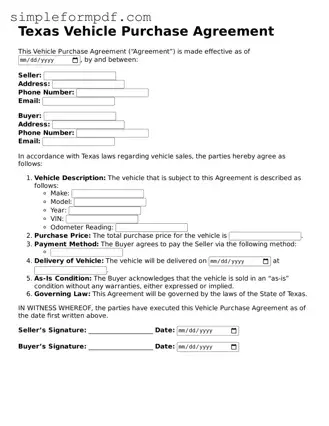 Free Vehicle Purchase Agreement Form for the State of Texas