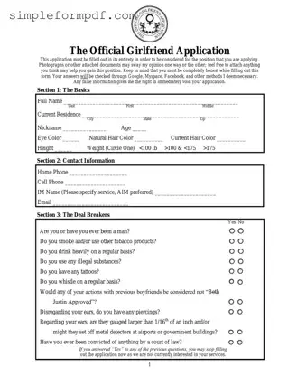 Girlfriend Application PDF Form