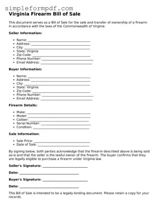 Free Firearm Bill of Sale Form for the State of Virginia