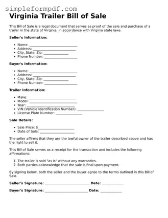 Free Trailer Bill of Sale Form for the State of Virginia