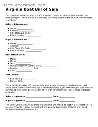 Free Boat Bill of Sale Form for the State of Virginia