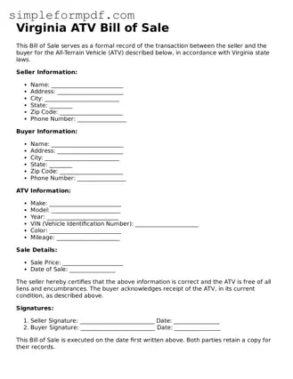Free ATV Bill of Sale Form for the State of Virginia