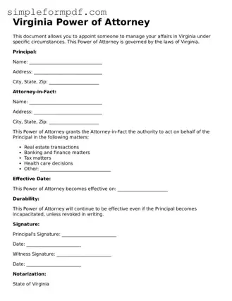 Free Power of Attorney Form for the State of Virginia