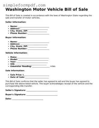 Free Motor Vehicle Bill of Sale Form for the State of Washington