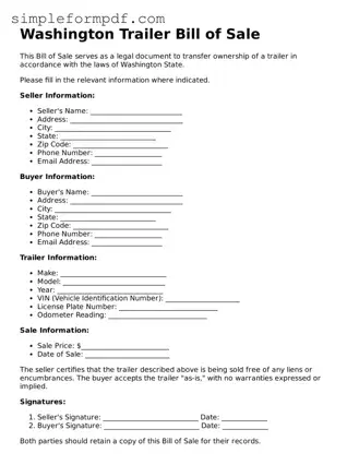 Free Trailer Bill of Sale Form for the State of Washington