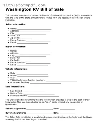 Free RV Bill of Sale Form for the State of Washington