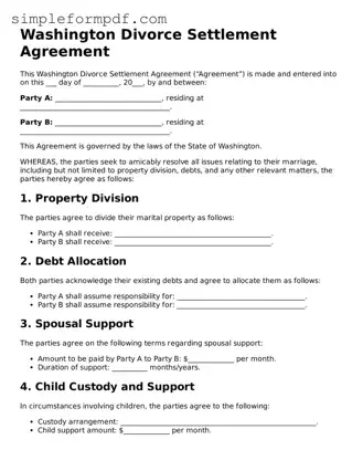 Free Divorce Settlement Agreement Form for the State of Washington
