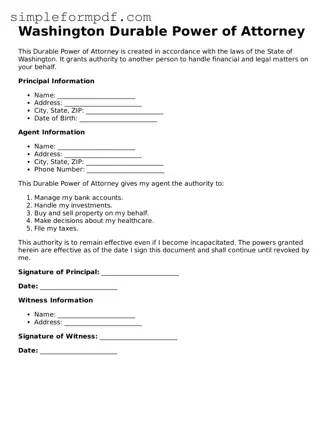 Free Durable Power of Attorney Form for the State of Washington