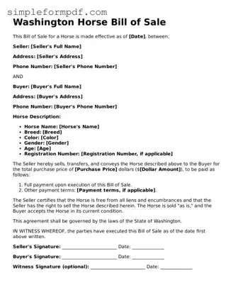 Free Horse Bill of Sale Form for the State of Washington